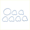 Set of seven light blue silicone cookie cutters in various shapes including circles and hearts for baking fun