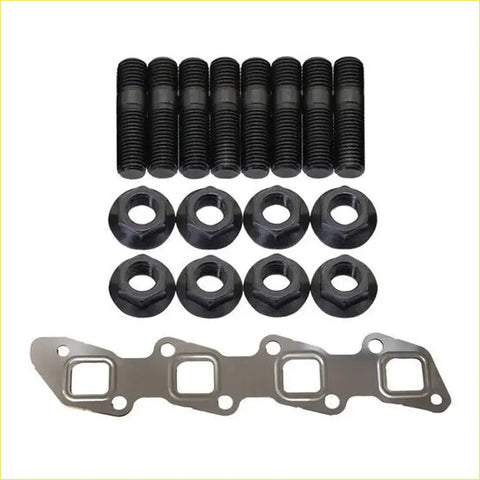 Black coated engine head bolts with matching black hex nuts and metallic silver exhaust manifold gasket for nissan navara d40
