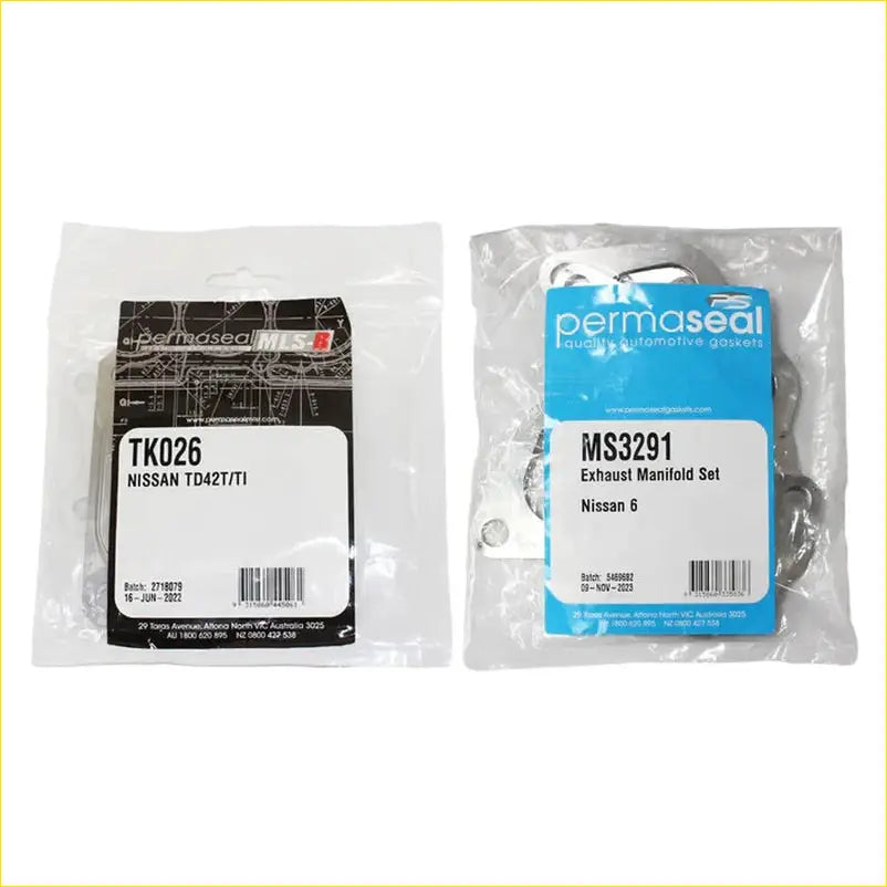 Permaseal mls-r exhaust manifold and turbo gasket kit for nissan patrol in clear plastic packaging with blue label