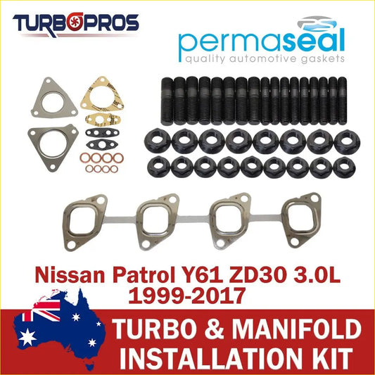 Permaseal turbo and exhaust manifold installation kit for nissan patrol y61 zd30 with black bolts nuts and gold foil gaskets