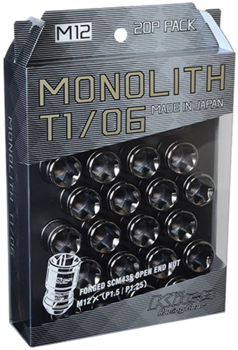 KICS 12 x 1.5 Glorious Black T1/06 Monolith Lug Nuts - 20 Pcs