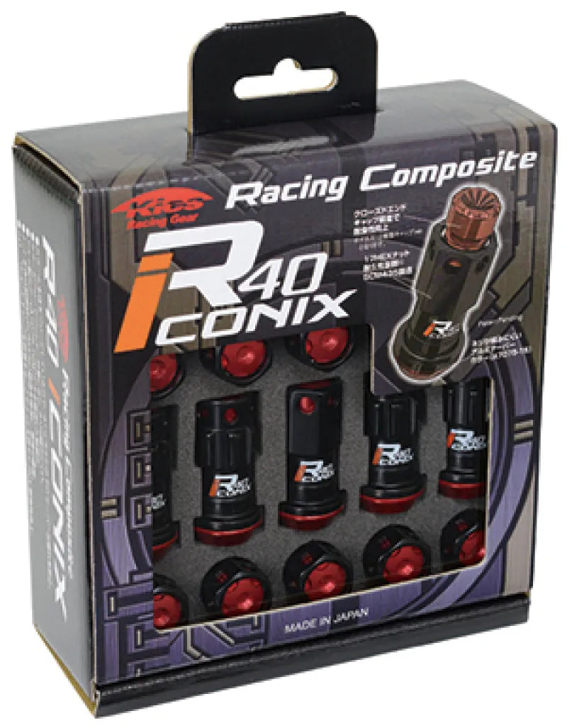 KICS 16+4 Locks Black R40 Iconix w/ Plastic Cap Red - 14x1.50