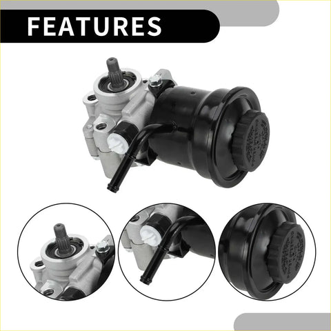 Black and silver power steering pump for Toyota Tacoma 4Runner 1997-2001 with reservoir cap and mounting brackets