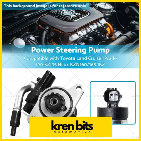 Black and silver metallic power steering pump for Toyota Land Cruiser Prado J90 and Hilux models