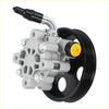 Silver aluminum power steering pump with black pulley and yellow cap for dodge caravan chrysler town and country