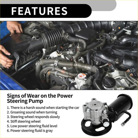 Black and silver power steering pump with pulley for Toyota 4Runner 1996-2002 shown from the back side