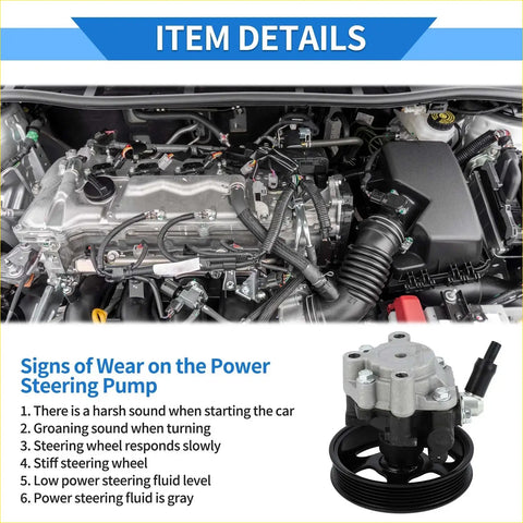 Gray and black power steering pump with ribbed pulley for Toyota Sequoia and Tundra 2001-2023 models