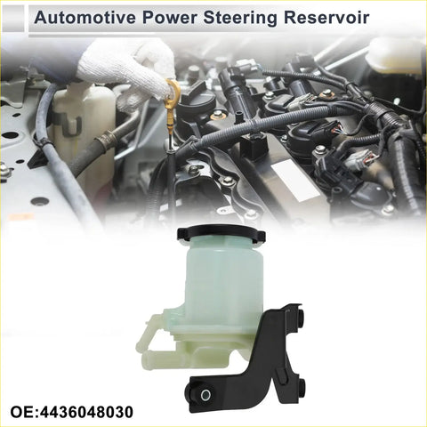 Translucent light green plastic power steering reservoir with black metal bracket and cap for toyota highlander 2001 2008