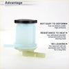 Light blue translucent plastic power steering fluid reservoir with black cap and two side ports for toyota rav4 2001-2005