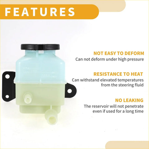 Translucent light blue plastic power steering reservoir with black caps and brackets for toyota sienna 1998-2003