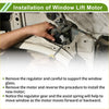 Black power window regulator lift motor with visible gears and wiring mounted inside toyota rav4 4runner door frame