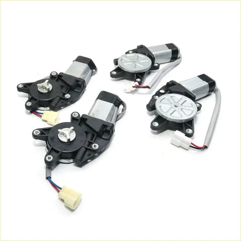 Black and silver power window regulator motor for Mitsubishi Colt 1991-1995 with plastic housing and metal gears shown from back