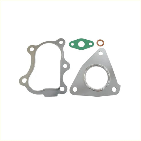 Premium turbo charger gasket kit showing silver metallic engine gaskets with green rubber seal and copper washer for nissan navara d22 zd30 3.0l