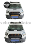 White ford transit van with black racing grille and orange led lights for transit custom 2022-2025