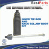 Black ribbed rubber boot and silver metal inner tie rod with threaded ends for bronco sport rack and pinion system