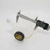 Transparent plastic radiator reserve tank with black cap and yellow warning labels for toyota hilux kun10 kun25 kun36