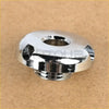 Chrome finished metal radio antenna base nut with central threaded opening and four angular cutouts for grand cherokee