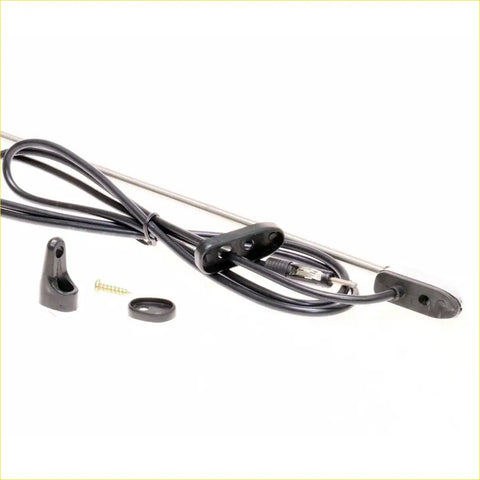 Black plastic-coated radio antenna cable with metal connector and mounting hardware for mitsubishi delica l300 back side