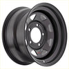 Black matte steel wheel with classic five-spoke design and red rck branding on center cap for rck steel wheel 8 spoke matt black