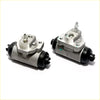 Silver metallic rear brake cylinder assemblies with black rubber caps and threaded fittings for nissan largo 4wd 1996-1999