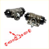Two weathered gray metal rear brake cylinders with black rubber caps and fittings for mitsubishi galant eterna 1988-1993