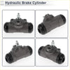 Dark gray cast iron rear brake wheel cylinder with black rubber caps and metal fittings for toyota pickup 1979-1985