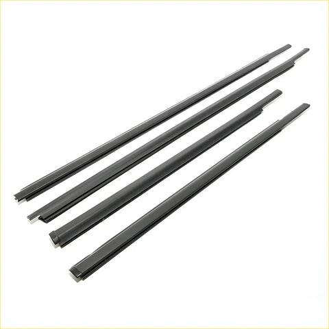 Four black rubber rear door belt molding seals for nissan almera versa latio sunny with smooth tapered ends