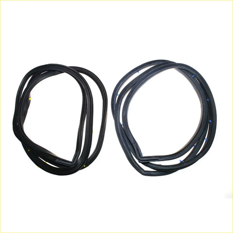 Black rubber rear door weatherstrip seals coiled ready for installation for mazda familia 323 glc sedan 1980-1985