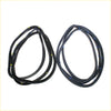 Rear door weatherstrip seals x2 made of black rubber with yellow and blue tabs for mazda familia 323 glc 1980-1985
