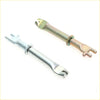 Two metallic rear drum brake shoe adjusters for toyota hilux 1988-1997 with silver and greenish finishes
