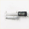 Silver metallic cylindrical rear drum brake shoes adjuster bolt with hex head and digital caliper measurement for nissan d21