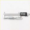 Silver metal rear drum brake shoes adjuster coil spring being measured with digital caliper for toyota hilux 2wd