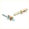 Two metallic quick-connect couplings in silver and brass colors for rear drum brake shoes adjuster set toyota hilux