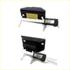 Black plastic rear engine mount with yellow label for nissan datsun 720 ute 1980-1986 shown with digital calipers