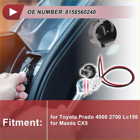 Rear fog lights socket wiring with black and red wire harness and plastic connector for toyota prado 4000 2700 lc150