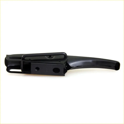 Black plastic rear gate lock handle with sleek curved design and integrated latch for toyota hilux 1983-1998 back side