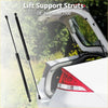 Black rear hatch lift support struts for white 2017-2023 Toyota C-HR showing oem part number 689500wf7100 back side