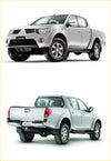 Rear view of silver mitsubishi triton pickup with chrome accents showing rear led tail light light smoke black for l200 triton