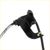 Backside view of black metal car door handle latch with coiled spring and wiring for rear left abs wheel speed sensor toyota rav4