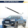 Rear left brake hose for toyota tacoma with black braided hose and chrome fittings shown from back side
