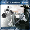 Silver metallic rear left brake wheel cylinder with black rubber caps and gray braided hose for toyota echo 2000-2005