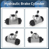 Rear left brake wheel cylinder for toyota echo 2000-2005 in gray metal with black rubber boots and threaded port shown from multiple angles