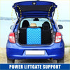 Rear left power liftgate support for blue toyota rav4 (2013-2018) shown with blue diamond-patterned suitcase in open trunk