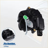 Rear left side sliding door lock actuator for toyota sienna with black plastic body green lever and metal parts shown from back