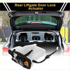 White plastic rear liftgate door lock actuator with black rubber straps and orange part for 2003-2009 toyota 4runner shown from back side