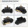 Rear right brake wheel cylinder for Toyota Land Cruiser 1972-1980 black hydraulic cylinder with brass fittings and metal lever shown from multiple angles including back side