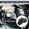 Rear right black brake wheel cylinder with metallic piston and threaded ports installed in toyota land cruiser brake system