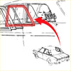 Red-framed rear side window weatherstrip set for vintage nissan bluebird datsun sss 510 sedan shown from back side