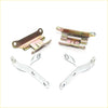 Set of four brass and silver metal rear tailgate hinges and brackets for Toyota Hilux 2005-2015 with cutouts for mounting
