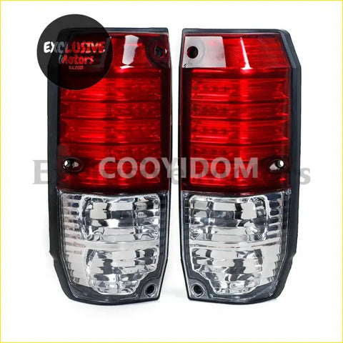 Rear tail light for toyota prado showing red and clear led lights with black plastic housing from the back side